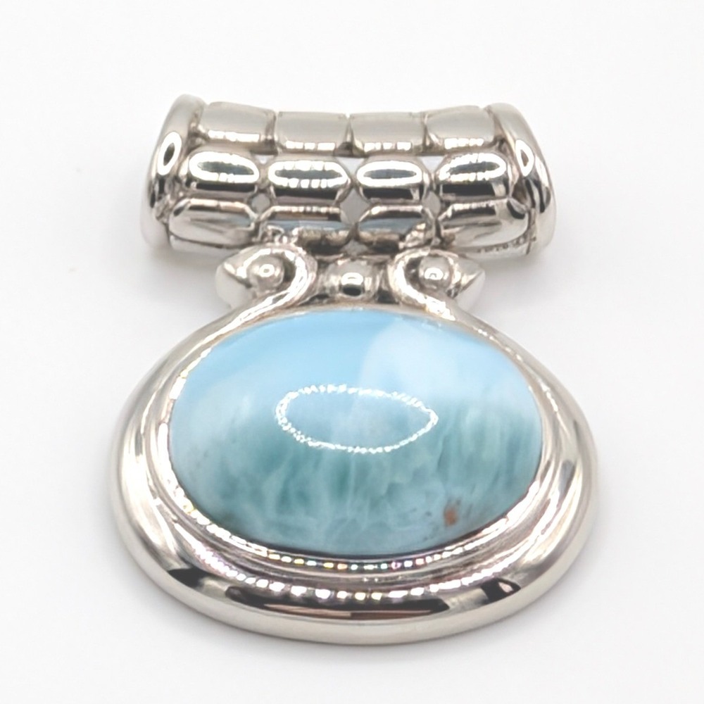 NK Sterling Silver Larimar Oval Cabochon Pendant 925 Thailand Blue Stone